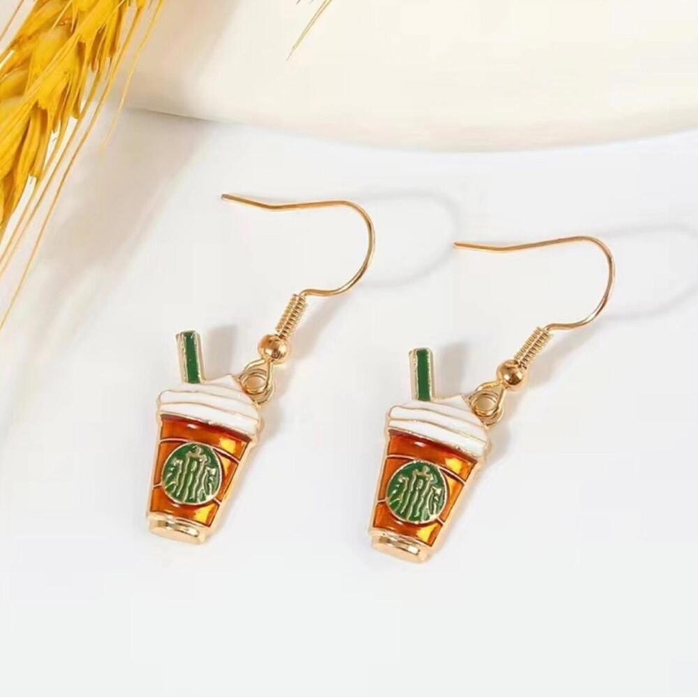 Cute Coffee Drink Dangle Earrings Fish Hook - Picture 2 of 3